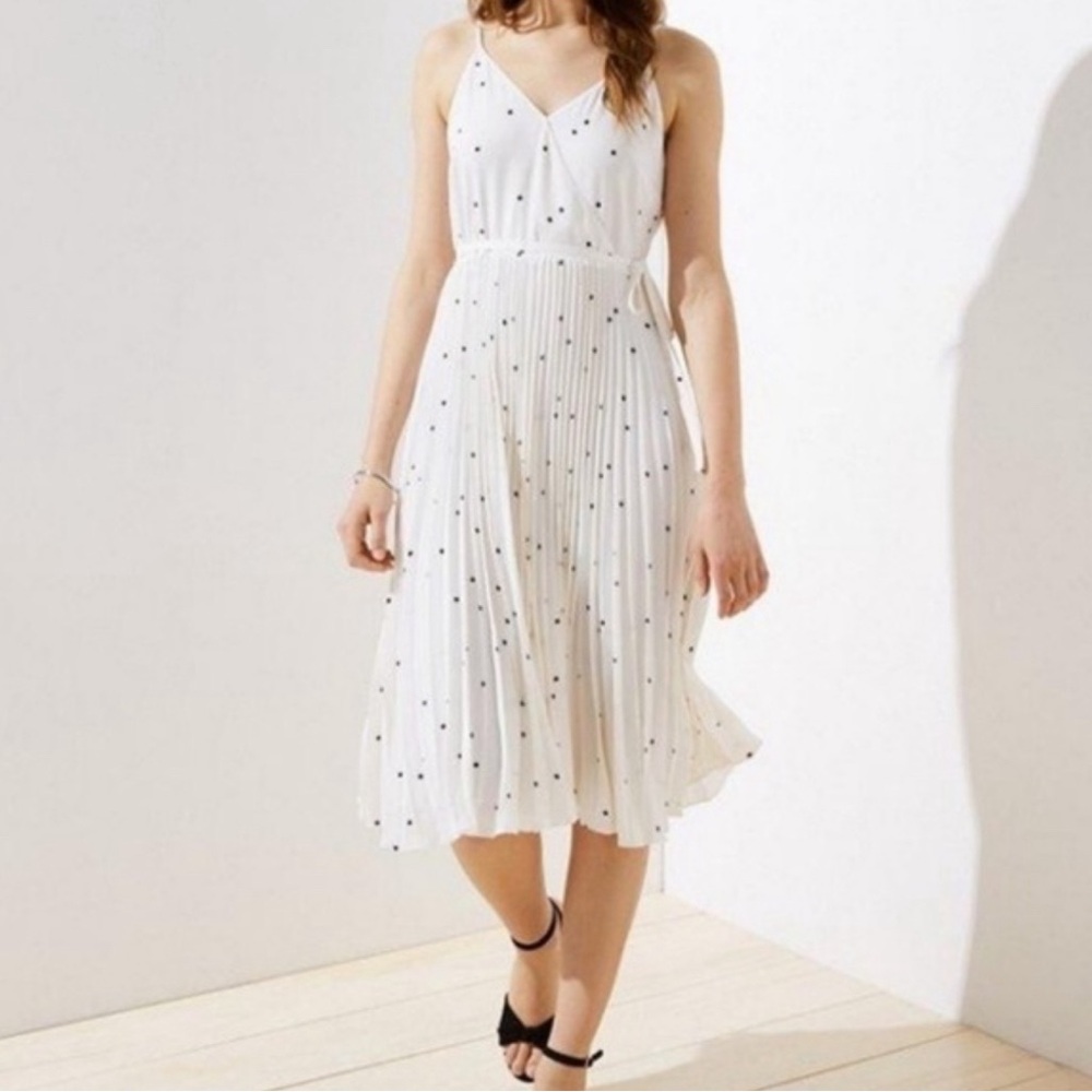 LOFT polka dot pleated Midi Dress